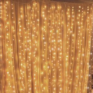 Twinkle Star 300 LED Window Curtain String Light Wedding Party Home Garden Bedroom Outdoor Indoor Wall Decorations, Warm White