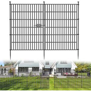 5 Panels No Dig Decorative Outdoor Garden Fence with Gate for Yard, 40 in(H) X 11.8 ft(L) Animal Barrier Fencing Rustproof Metal Wire Panel Border for Dog, Rabbits, and Patio Temporary Ground Stakes
