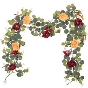 CQURE 2Pack Eucalyptus Garland,Artificial Eucalyptus Leaves Table Greenery Garland Wreath Vines for Wedding Party Table Bedroom Wall Decor
