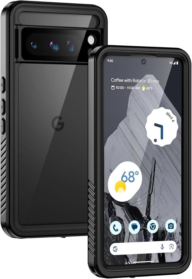 Lanhiem Pixel 8 Pro Case, IP68 Waterproof Dustproof Case with Built-in Screen Protector, Rugged Full Body Shockproof Protective Clear Cover for Google Pixel 8 Pro, Black