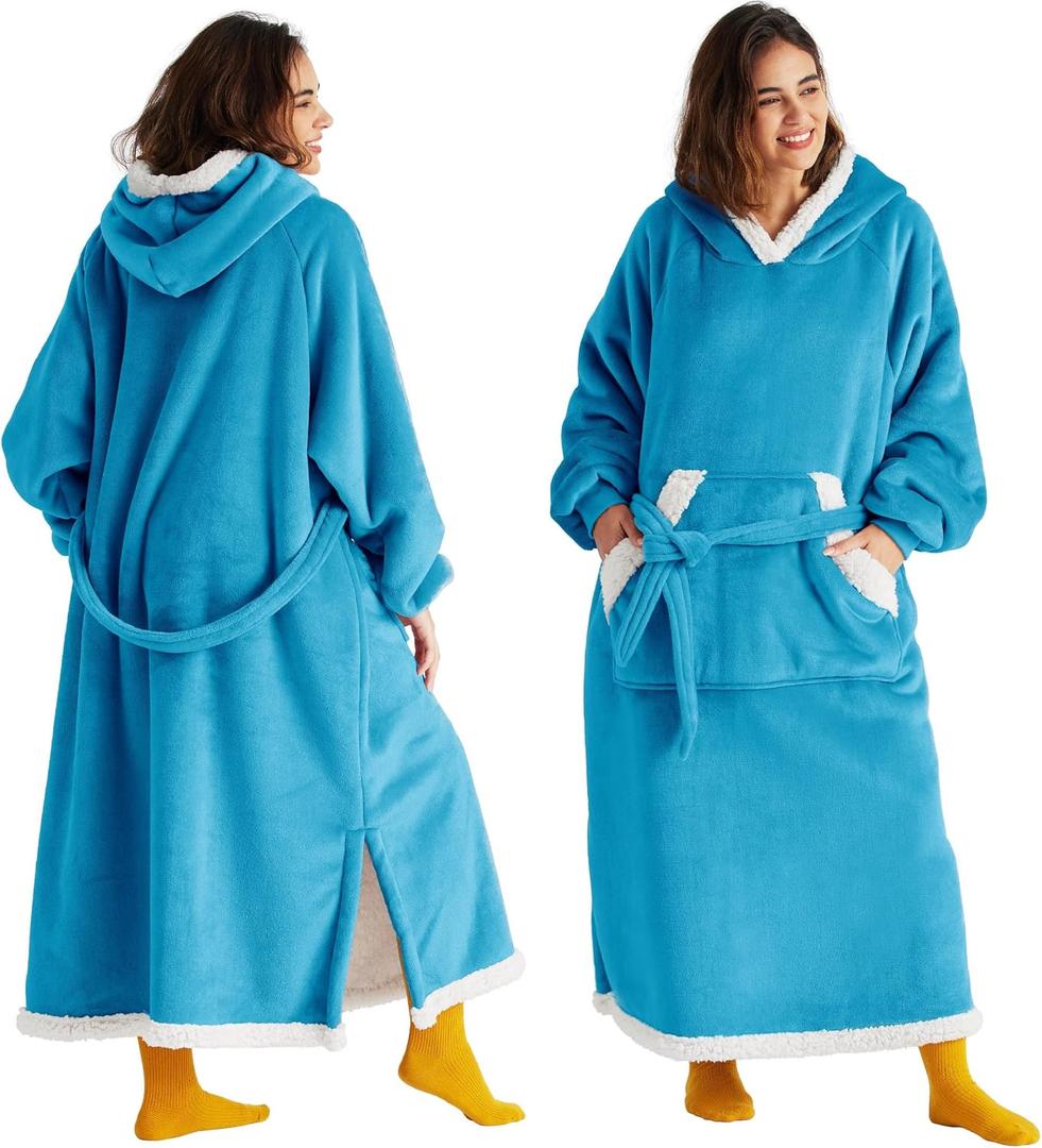 Bedsure Wearable Blanket Hoodie, Long Hooded Blanket Sweatshirt as Birthday Gifts for Women, Cozy Sherpa Hoodie for Adult, Standard, Teal