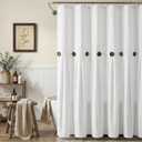 Farmhouse Shower Curtain Linen Button Woven Fabric Country Rustic Western, White 72" W x 72" L