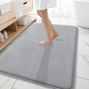 OLANLY Thick Memory Foam Bath Mat Rug 59x35, Extra Soft Absorbent Bathroom Rug, Quick Dry Bath Mats, Non-Slip, Machine Washable Carpet for Bathroom, Tub and Shower, Home Decor Accessories, Light Grey
