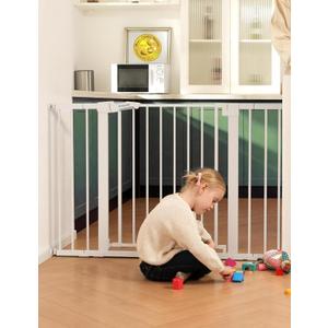 Babelio Metal Baby Gate, 29-43" Auto Close Easy Install Pet Gate PressGuard P7, Extra Wide Walk Thru Child Safety Gate, 30" Tall Pressure Mounted Dog Gate for Doorways & Stairs, White