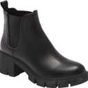 Juliet Holy Womens Lug Sole Platform Ankle Booties Chelsea Slip on Chunky Block Heel Leather Combat Boots (7.5, Black)
