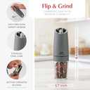 Urban Noon Gravity Salt and Pepper Grinder Set - Battery Operated Electric Grinders with Light (2 Matte Gray Mills) - Automatic One Handed Operation - Electronic Adjustable Shakers - Ceramic Grinders