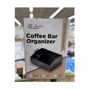 Coffee Station Organizer - Wood Countertop Accessories Organizer with Removable Dividers for Pods Condiment Syrup Tea Cups Stirrers - for Farmhouse Coffee Bar Decor (Black)