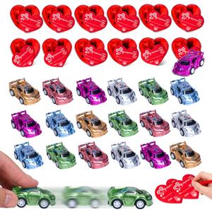 Valentines Day Cards with 24 Pack Pull-Back Racing Car Games Toys Red Heart Prefilled Cars Party Favors for Kids School Students Class Classroom Gifts Prize Exchange Boys Boyfriend Girls