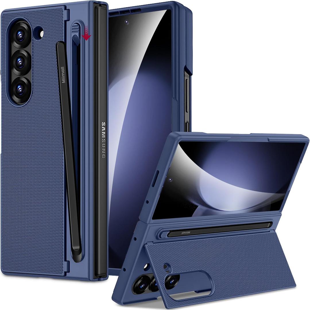Miimall for Samsung Galaxy Z Fold 5 Case with Pen & Pen Holder [Built-in Clear Screen Protector & Invisible Kickstand] [Military Grade Drop] Ultra Thin Drop Resistant Z Fold 5 Case, Deep Blue