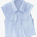 Womens Short Sleeve Tops Short Flutter Sleeves and Collared Neck, Casual Striped Shirt M