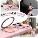 Silicone 360 Spin Magnetic Stand Case for iPhone 17 Pro, [Compatible with Mag-Safe][Reinforced Hard Camera Protection] Liquid Silicone Rubber Phone Case Cover with Ring, Camera Button, Pink