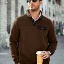 JMIERR Men's Quilted Sweatshirt Casual Long Sleeve Outdoor Stand Collar Button Pullover Sweatshirts (Brown, S)