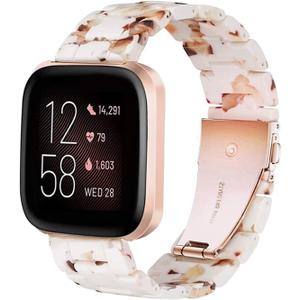 Band Replacement for Fitbit Versa/Versa 2 Smart Watch/Special/Lite Edition, Fashion Resin Wristbands Women Men Replacement Bracelet Metal Stainless Steel Rose Gold Buckle (Nought White)