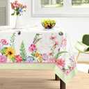 Arquiel Hummingbird Wildflowers Tablecloth Waterproof, Spring Summer Flower Table Cloth Rectangle Stain Resistant, Washable Table Cover for Party Picnic Wedding Outdoor Dining Decor (60×84 Inch)