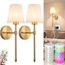 Battery Operated Wall Sconces, Wireless Wall Sconces Set of Two with 10000 mAh Battery Bulb & Remote, 10 Colors Rechargeable Wall Lamp for Bedroom Living Room Hallway Wall Decor