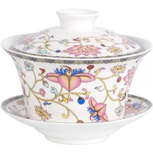 Chinese Gaiwan Tea Cup, Asian Traditional Porcelain Kungfu Handleless Tea Cup with Lid and Saucer 10Oz, China Classic Gaiwan (Vine) Chinese Gaiwan Tea Cup, Asian Traditional Porcelain Kungfu Handleless Tea Cup with Lid and Saucer 10Oz, China Classic Gaiwan (Vine)