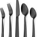 Wildone 60-Piece Black Silverware Set, Stainless Steel Flatware Square Cutlery Set Service for 12, Eating Utensils Include Knife Fork Spoon, Mirror Polished & Dishwasher Safe
