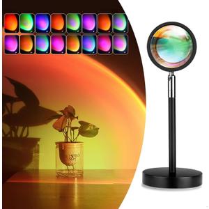 Sunset Lamp Night Light - 16 Colors & 4 Modes Sunset Projection Lamp with Remote, Color Changing Rainbow Sunlight Lamp, Romantic Visual Led Light Projector for Photography Room Decor (Round Base)
