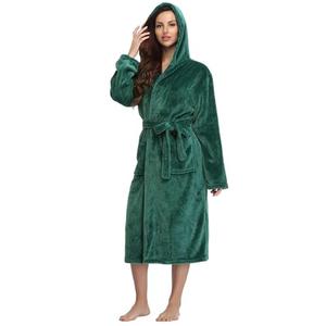 RONGTAI Womens Robes Plush Fleece Emerald Green Hooded Bathrobe Thick Nightgown with Pockets Fluffy Sleepwear X-Large