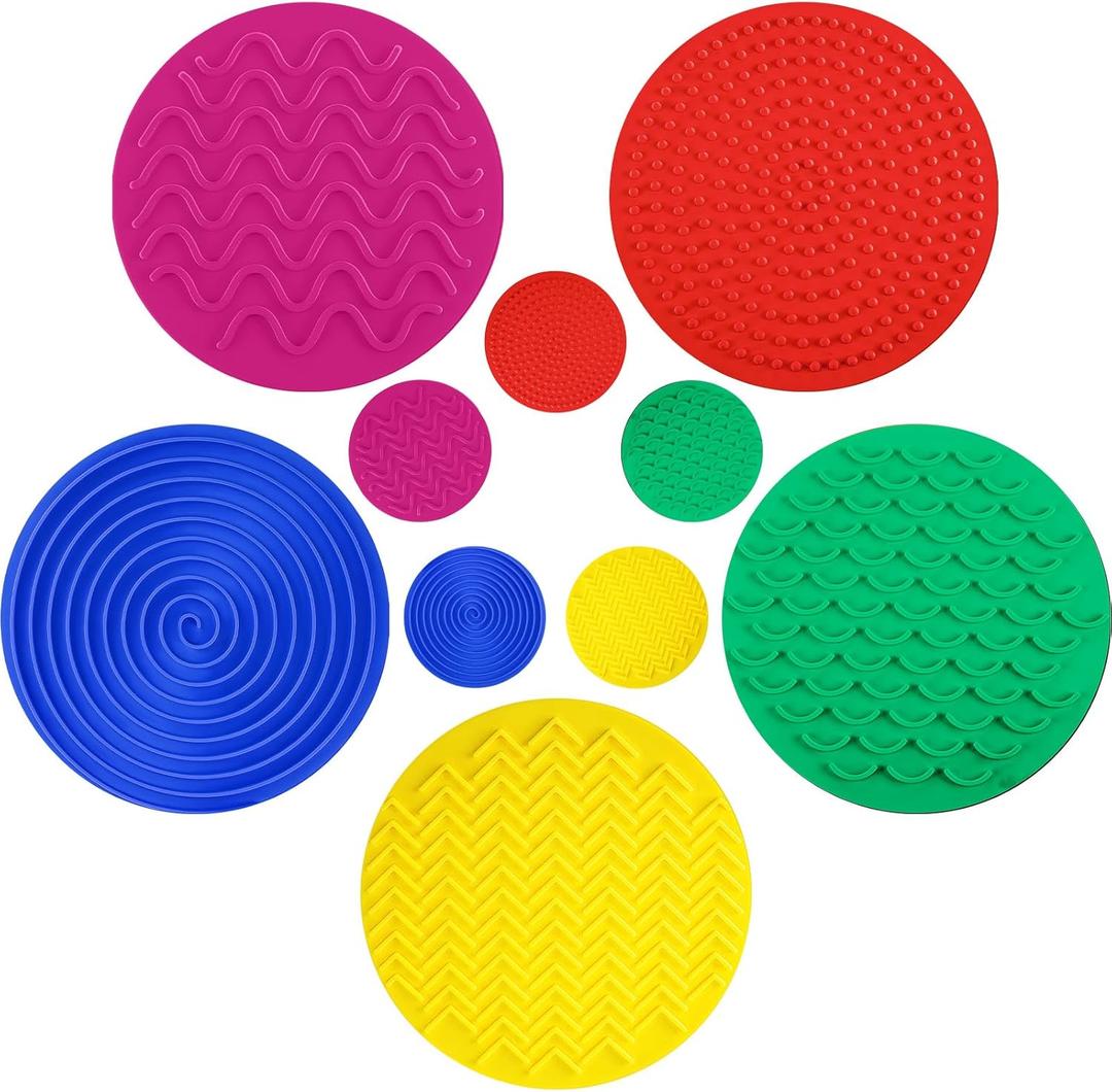 Lenwen 10 Pcs Sensory Mat Discs Sensory Stepping Circles Pads Textured Tactile Toys Stimulation for Calming Play and Early Learning Kids Matching Game Disorder Autistic Children ADHD(Classic Color)