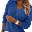 Women's V Neck Long Sleeve Pullover Sweater Lightweight Knit Sweaters Novelty Sweaters (X-Large, Blue)