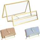 JUXYES Luxurious Wallet Display Stand, Golden Glass Purse Display Holder Modern Handbag Display Rack for Boutique, Retail Countertop Display Stand for Handbags, Purse, Clutches, Wallet
