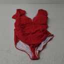 Women's One Piece Ruffle Swimsuit Tummy Control Bathing Suit V Neck Shell Stitched Swim Suit Slimming Swimwear Red and White, 2XL