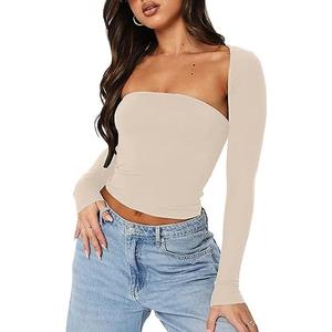 zhaistar Women’s Long Sleeve Crop Tops 2 Piece Bolero Shrug Cutout Slim Fit Y2K T-Shirt Fall Basic Tees Streetwear S
