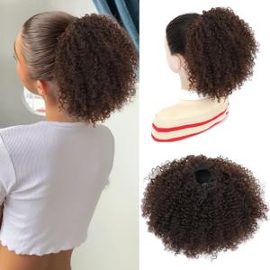 Drawstring Curly Ponytail Extensions for Black Women Pink Mango Protein Silk Fiber Human Hair Soft Feeling Afro Kinky Curly Hair Puff Pony tails Lightweight, Soft Natural Budget for Daily Styles