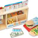 Melissa & Doug SliceStackServe, Wooden Sandwich Counter Pretend Play Store with Play Food Toys, Play Money & Deli Slicer, Preschool Toys for Kids 3+