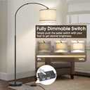 Dimmable Floor Lamp, Arc Floor Lamp with Dimmer, Black Standing Lamp with Adjustable Hanging Shade, Over Couch Tall Reading Light, Modern Pole Lamp for Living Room Bedroom, 9W LED Bulb Included