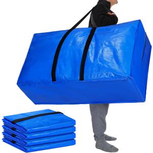 Windyun 4 Pack 57 Gallon Extra Large Moving Bags XXL Heavy Duty Storage Bag with Strong Zipper Handle Jumbo Big Tote Box Foldable for College Dorm Travel Clothes Duffle Blanket Pillow (Blue)