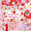 Berry First Birthday Decor, Strawberry 1st Birthday Decorations Girl with Strawberry Balloons Berry First Party Backdrop Photo Banner Cake Toppers for Girl 1st Party Decorations