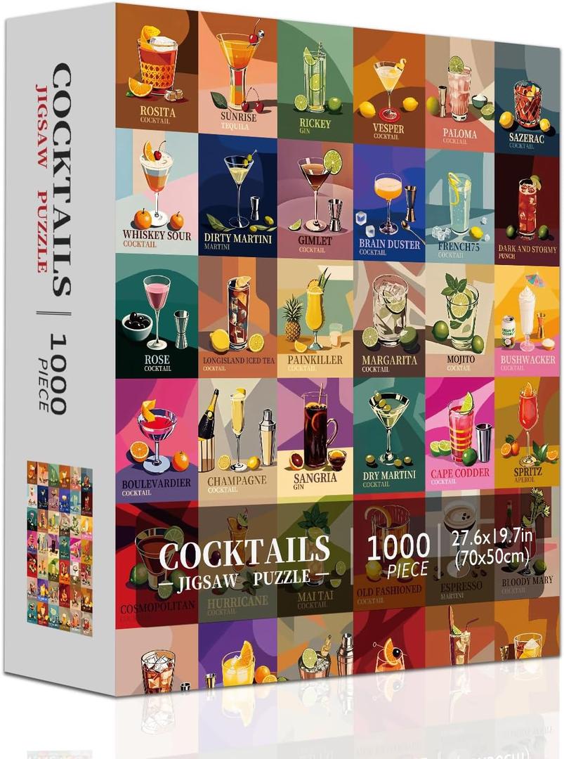 Cocktail Jigsaw Puzzles for Adults 1000 Pieces, Unique Cocktails 1000 Piece Puzzle for Adults, Hard Difficult Impossible Challenging Jigsaw Puzzles 1000 Pieces