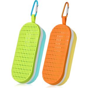 Blueweenly 2 Pcs Swim Goggle Case for Swimming with Hole Zipper Clip Silicone Cases for Goggle Gift (Yellow Orange, Blue Green)