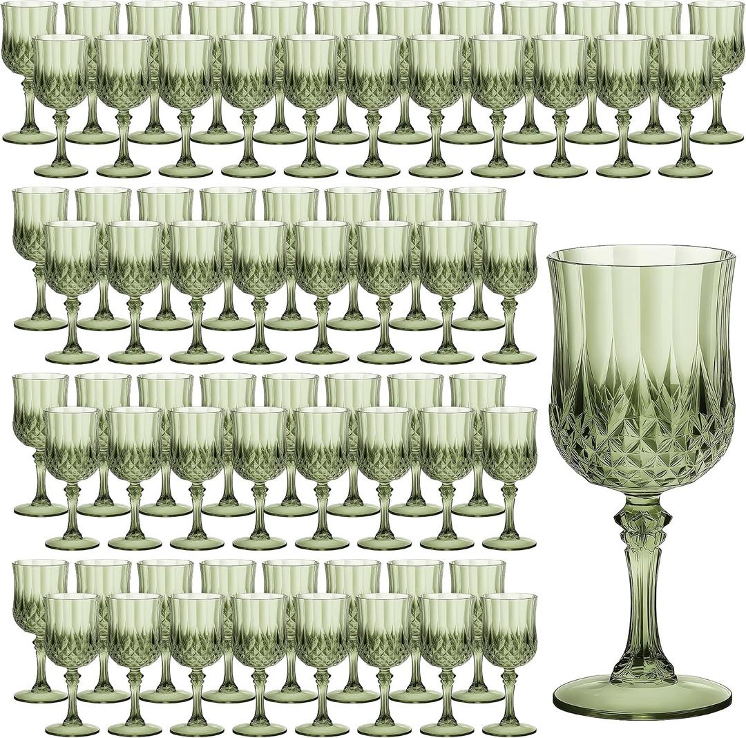 7OZ Plastic Wine Glasses, Reusable Vintage Goblets Unbreakable Drinking Glasses Crystal Water Cups Champagne for Wedding, Parties (100, Light Green)