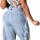 LalaLin Ripped Fringe Jeans for Women Tassel Destroyed Washed Hole Mid Waisted Distressed Stretchy Sexy Denim Pants XXL