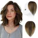 REECHO Human Hair Clip-in Hair Volumizer - 1PC 8 Inch Short Thick Hairpieces for Extra Volume, Easy Clip-in Wig for Thin & Fine Hair -Dark Brown with Highlights