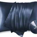 Bedsure Satin Pillowcase for Hair - Satin Pillow Cases with Zipper, Similar to Silk Pillow Cases for Skin, Silky & Soft Pillow Covers (2, 12 - Blue Granite - Zipper, King (20" x 36"))