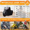 Motorcycle Cover, All Season Waterproof Outdoor Protection with Lock-Holes, Night Reflective & Storage Bag, Fits up to 104" Cruisers, Touring, Dirt Bikes (Black)