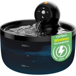 Cat Water Fountain Wireless Cordless: Cat Fountain for Drinking Battery Operated - 88oz/2.6L Black Pet Water Fountain Rechargeable - Quiet Cats Water Bowl Dispenser with Motion Sensor - Small Animals