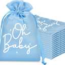 Sweetude Oh Baby Satin Drawstring Favor Bags, 25 Pack 5.1x7.1in Baby Shower Treat Bags for Guests, Gender Reveal Candy Party Supplies(Blue), 1 Count