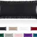 Homiest Ruffle Satin Body Pillow Cover, Silky Satin Body Pillowcase with Envelope Closure, Luxury & Ultra Soft Long Pillow Cases for Hair and Skin, Ruffled Long Pillow Shams (Black) (Body - 20 x 54 Inch)
