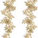 2Pack Rhinestone Applique Patches, Gold Lace Embroidery Patches Sew on Rhinestone Beaded Sequins for Sewing Making Dresses, Wedding Banquet, Evening Gown