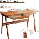100% Solid Wood Writing Desk - 47.2" Mid Century Modern Desk, Home Office Desks with 2 Drawers and Storage Shelf, Small Computer Desks, Study Makeup Workstation for Bedroom/Living Room, Walnut
