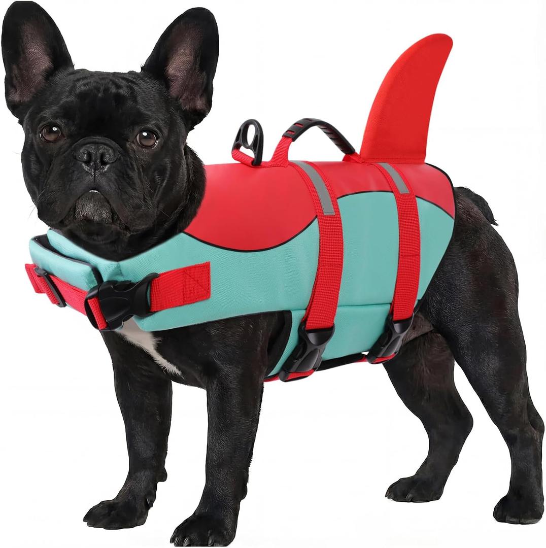 ASENKU Dog Life Jacket - Pet Safety Vest for Swimming & Boating, Shark Life Jacket with Floatation, Dog Lifesavers Swimsuits for Small Medium Large Dogs (RedGreen, M)