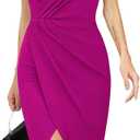 Missufe Women's Sleeveless V Neck Wrap Ruched Bodycon Party Cocktail Sheath Slit Midi Dress (Pink, L)