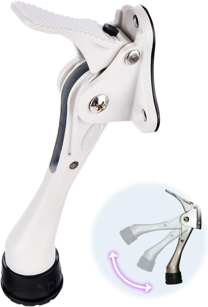 One Touch Kickdown Door Stopper, Door Holder, Heavy Duty Door Stops, Bottom of Door, Height-Adjustable Rubber Tips by HASHI (White 4 inch x 1pack)