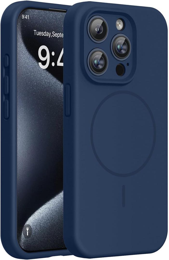 Miracase Magnetic for iPhone 15 Pro Case, [Soft Anti-Scratch Microfiber Lining], Compatible with MagSafe, Liquid Silicone Shockproof Drop Protection Phone Case for 15 Pro, Dark Blue