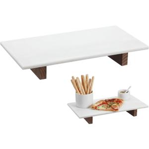 Marble Charcuterie Board Display White Cheese Cutting Footed Stand Tray with Wooden Feet 15.75"L x 8" W x 2.5" H for Vanity, Kitchen and Serving, or as a Gatherings Elegant Cheese Board Gift